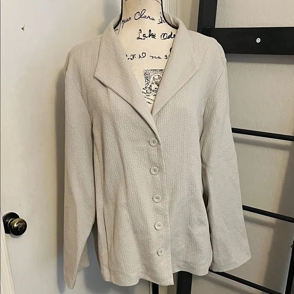 Eileen Fisher Organic Cotton Blend Beige Button Closure Pockets Beige Jacket